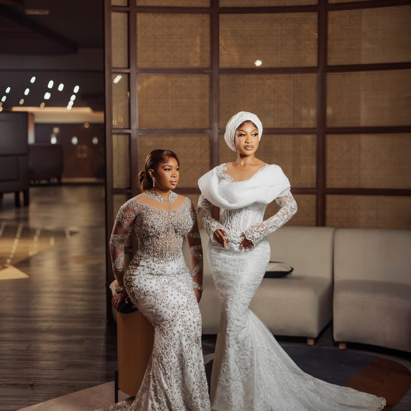 Traditional blue and gold aso-oke ensemble with gele
