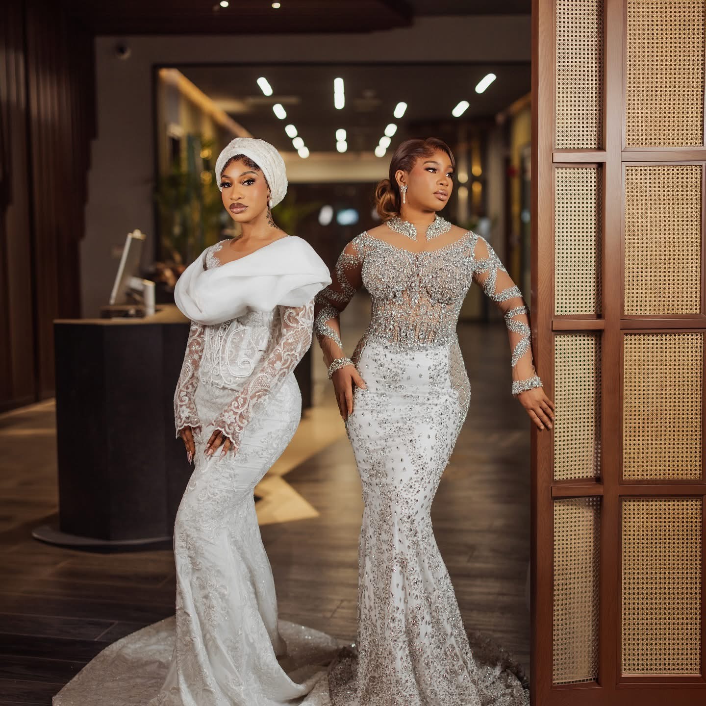 Gold beadwork evening dress with sweeping train